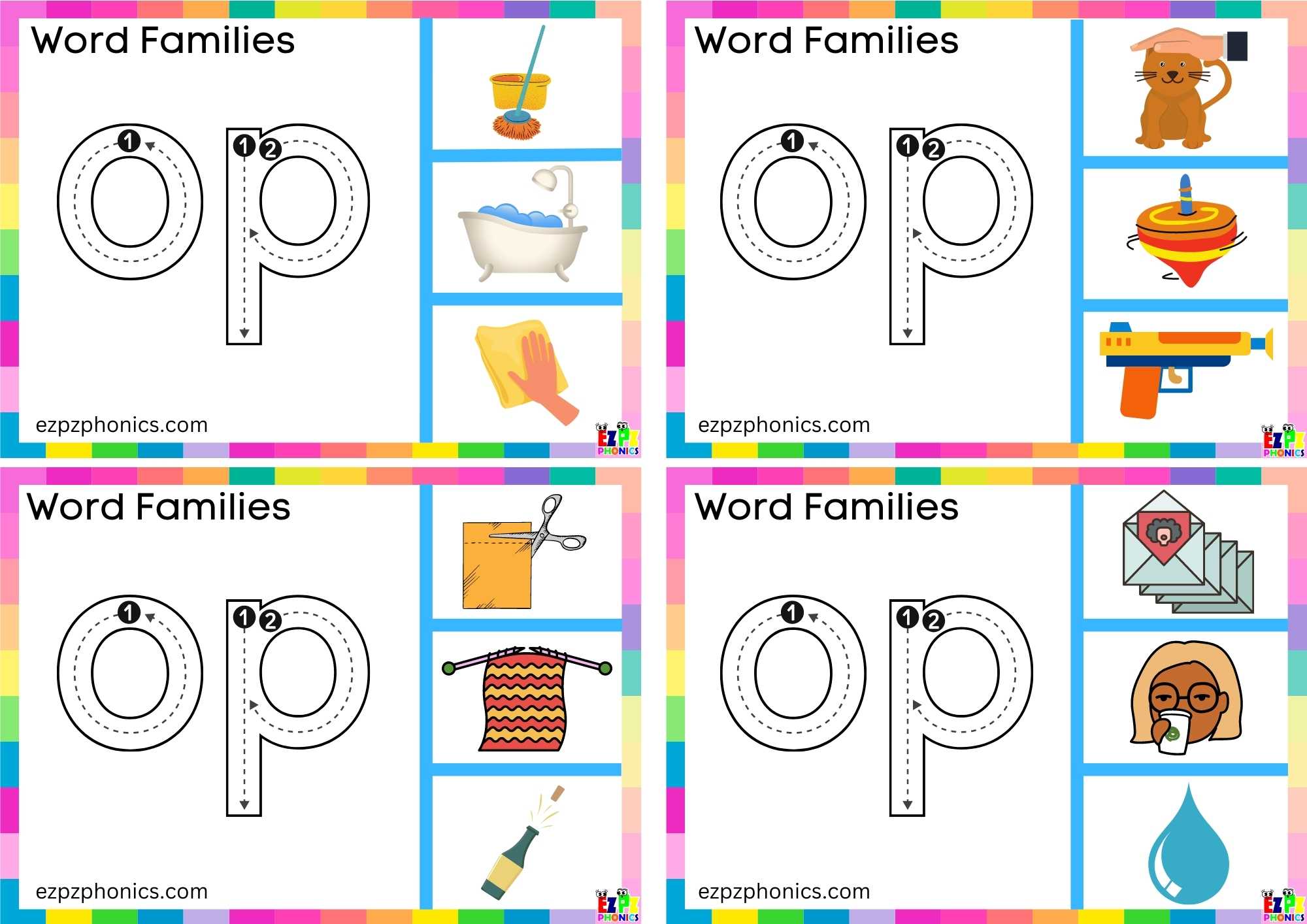 Word Family op Trace the letters and clip the image Clip cards set 2